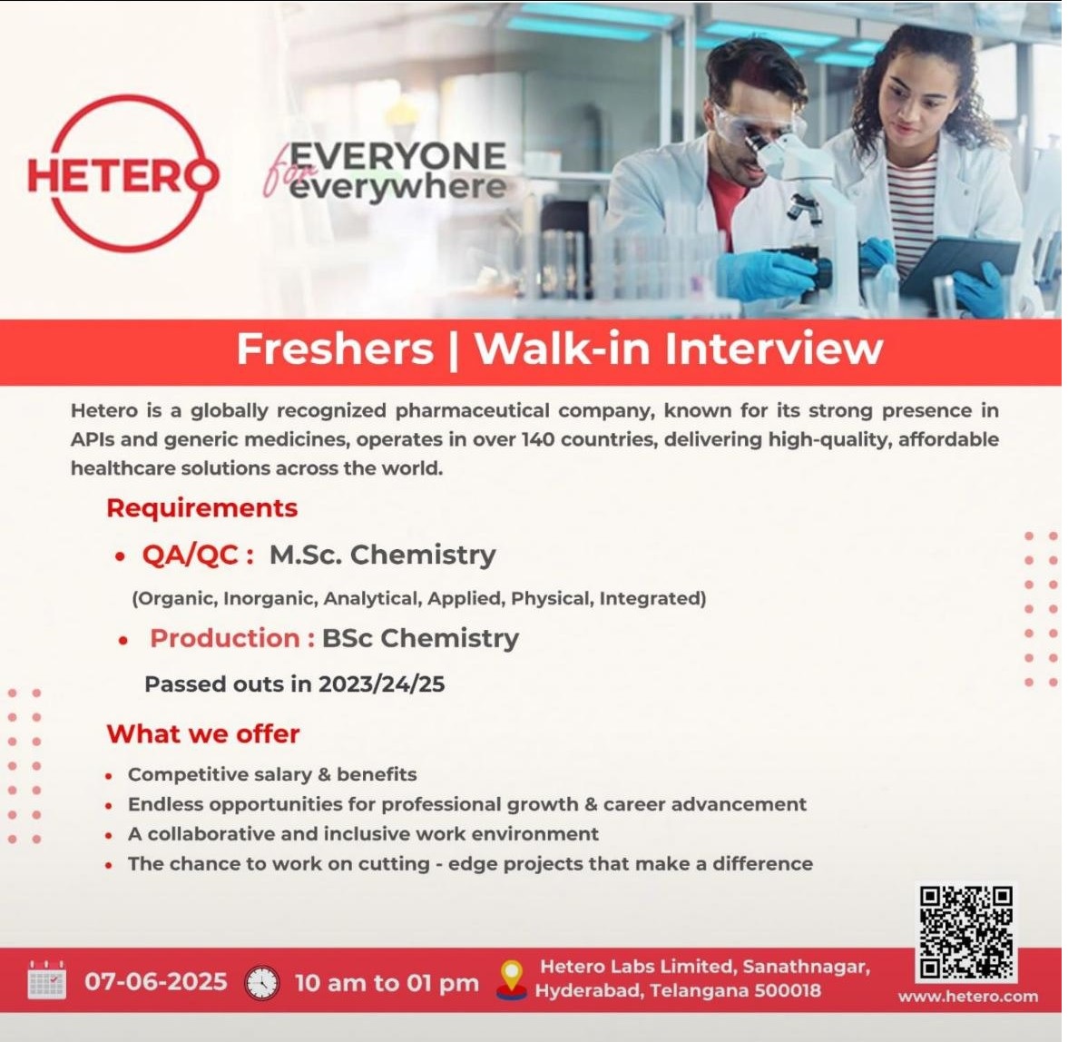 Hetero Labs- Walk-in interview