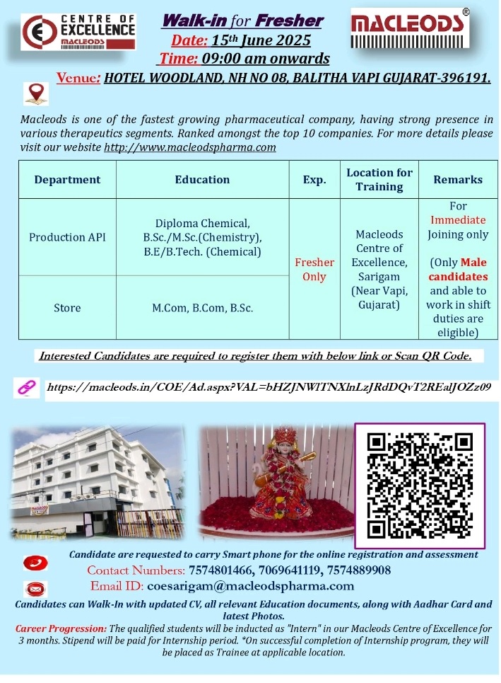 MacLeods Pharma- Walk in Interview