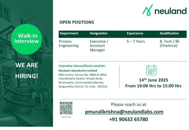 Neuland Laboratories- Walk In Interview