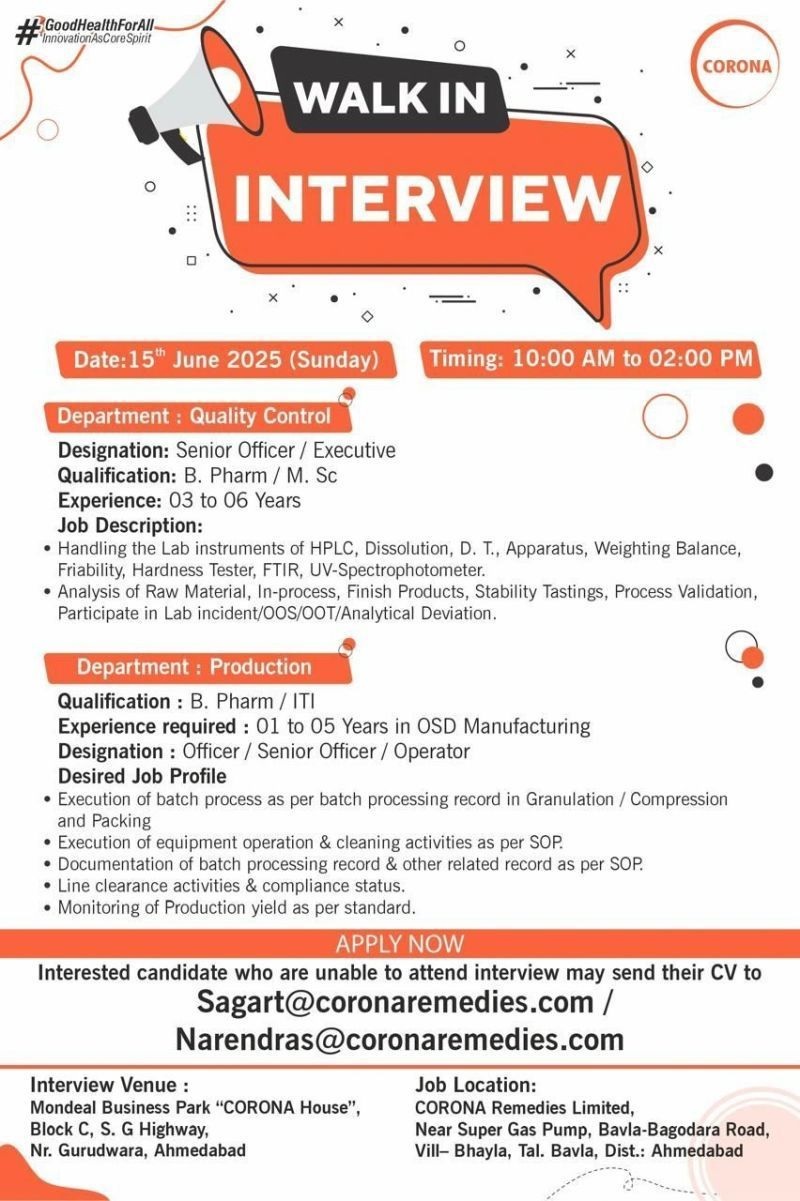 Corona- Walk In Interview