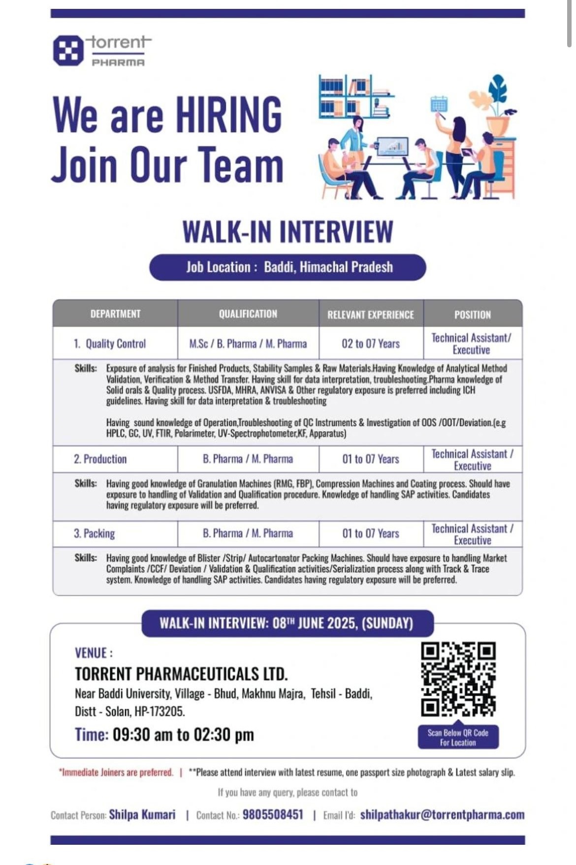 Torrent Pharmaceuticals- Walk-In Interview
