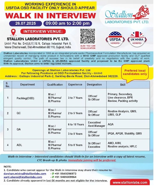 Stallion Laboratories -Walk in Interview