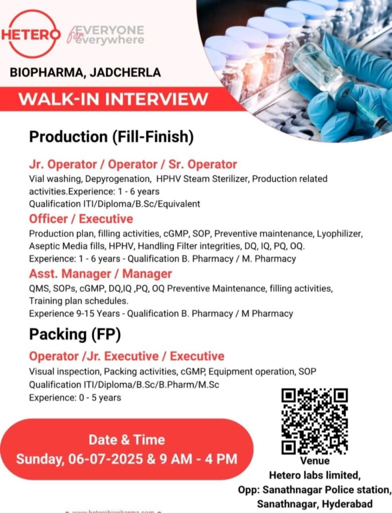 Hetero Biopharma-Walk-in Interview