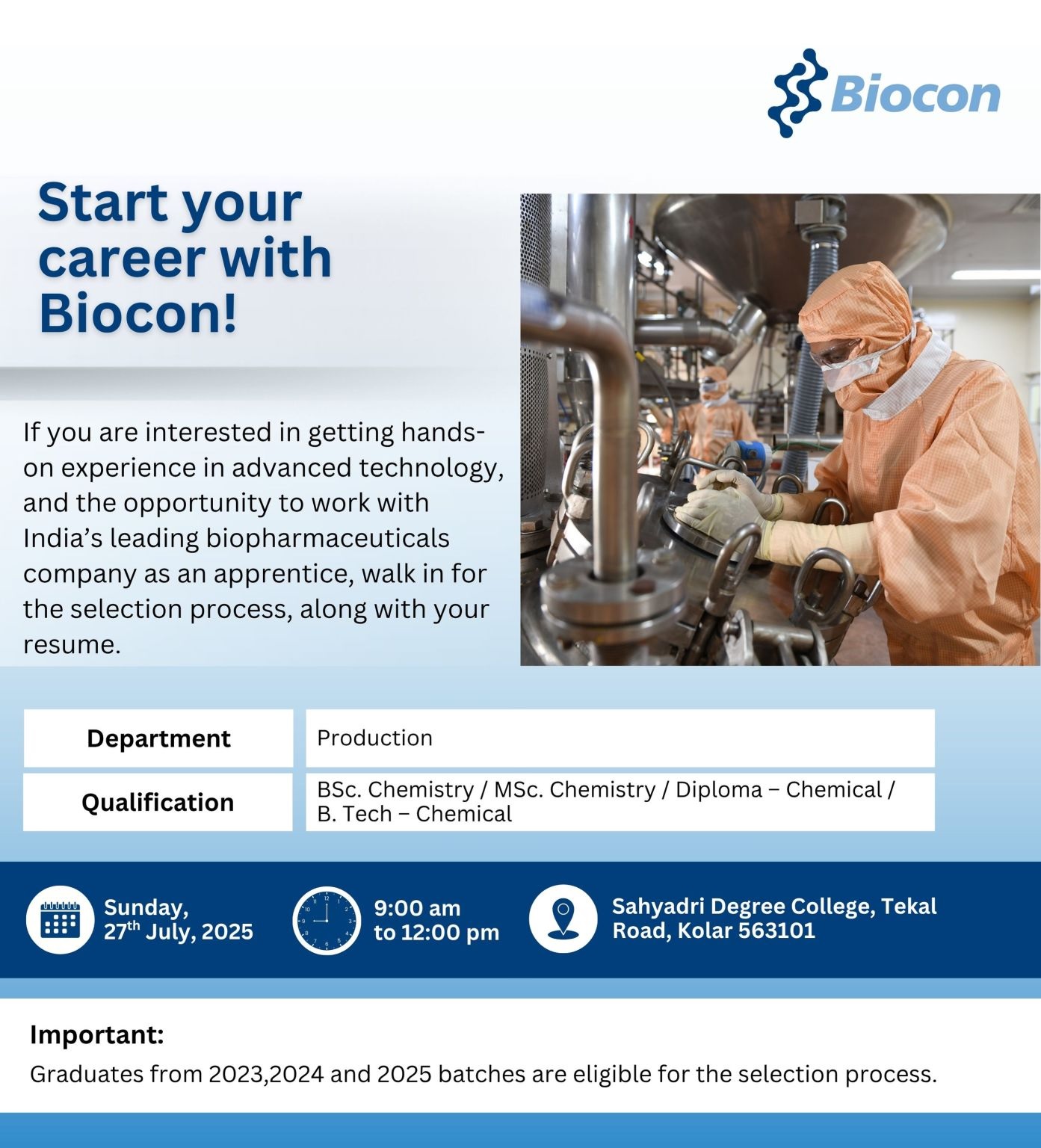 Biocon- Apprenticeship Walk-In