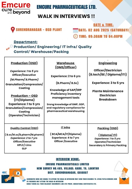 Emcure pharma -walk in interviews 