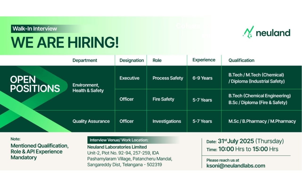 Neuland Laboratories- Walk-In Interview 