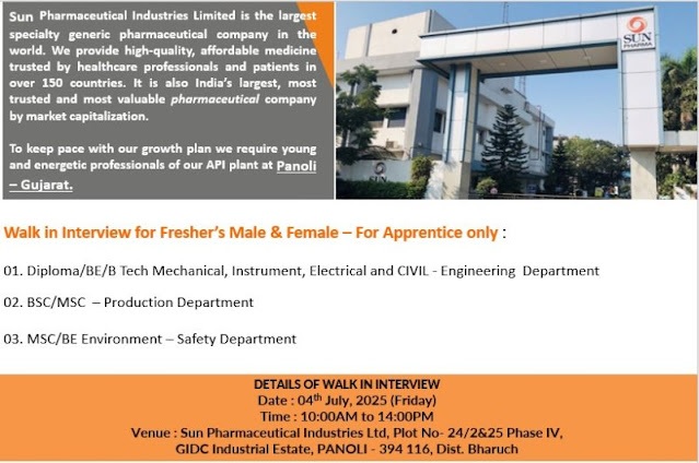 Sun Pharma- Walk-In Interview