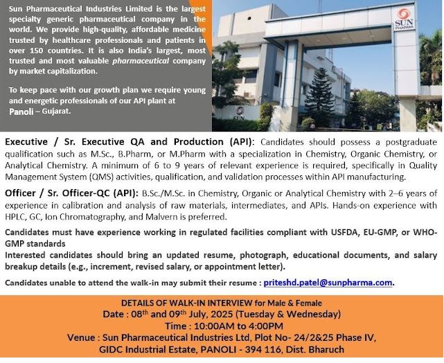 Sun Pharma- Walk In Interview