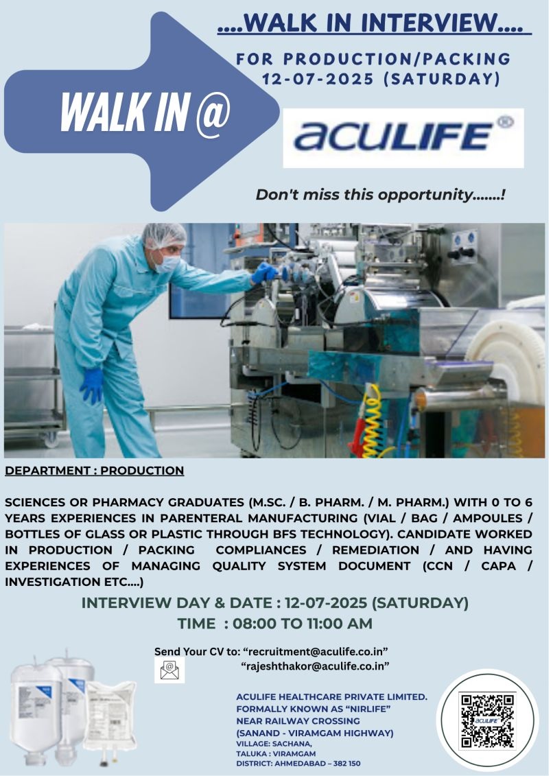 Aculife Healthcare- Walk-In Interview