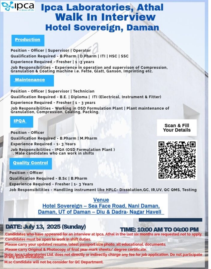 Ipca Laboratories- Walk In Interview