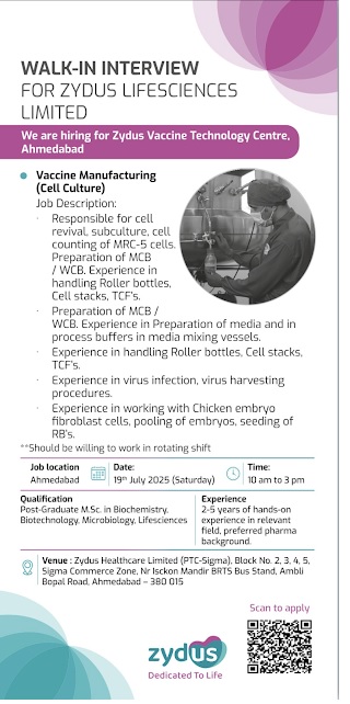 Zydus Lifesciences -Walk In Interview