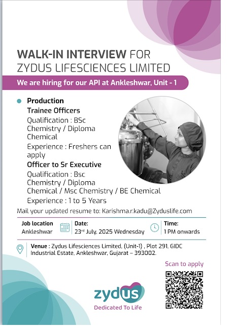 Zydus Lifesciences- Walk in Interview
