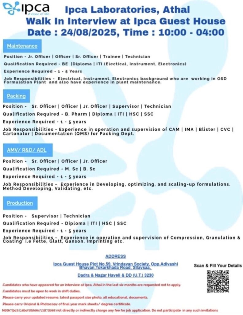 Ipca Laboratories- Walk-In Interview