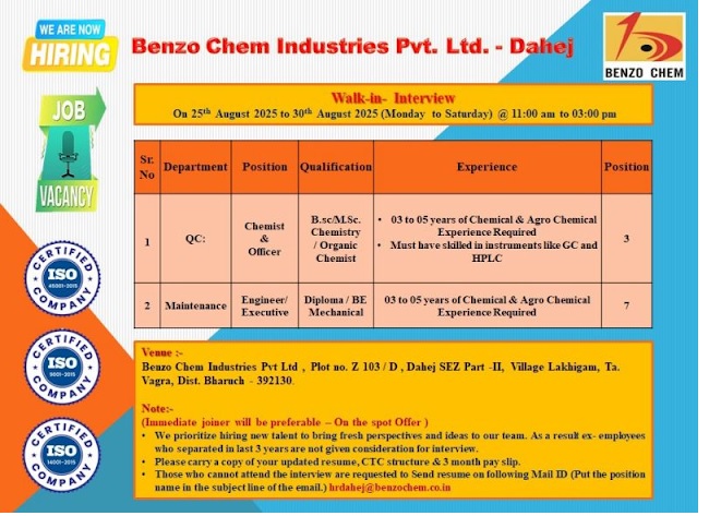 Benzo Chem- Walk in Interview
