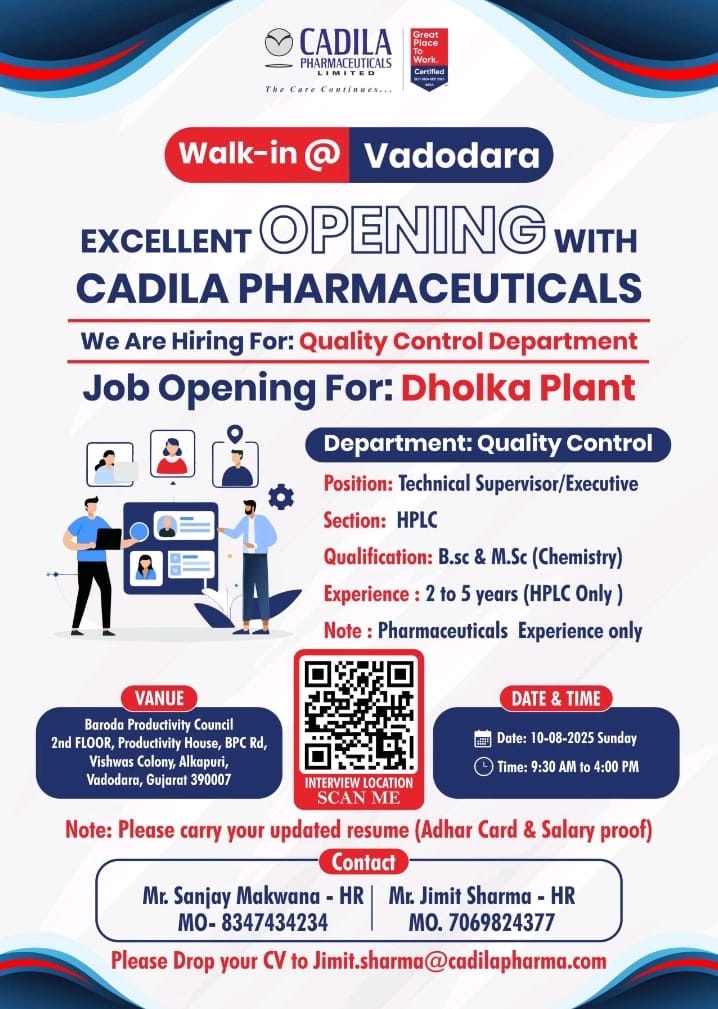 Cadila Pharma- Walk in Interview