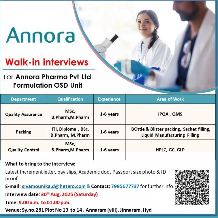 Annora Pharma- Walk-In Interview