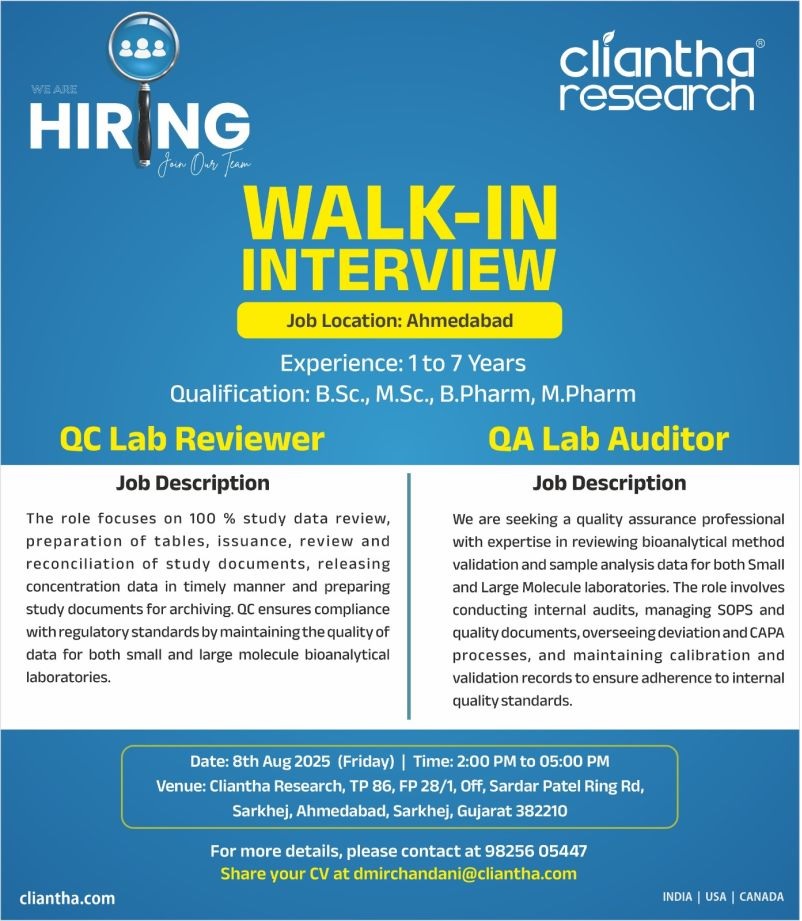Cliantha Research- Walk In Interview