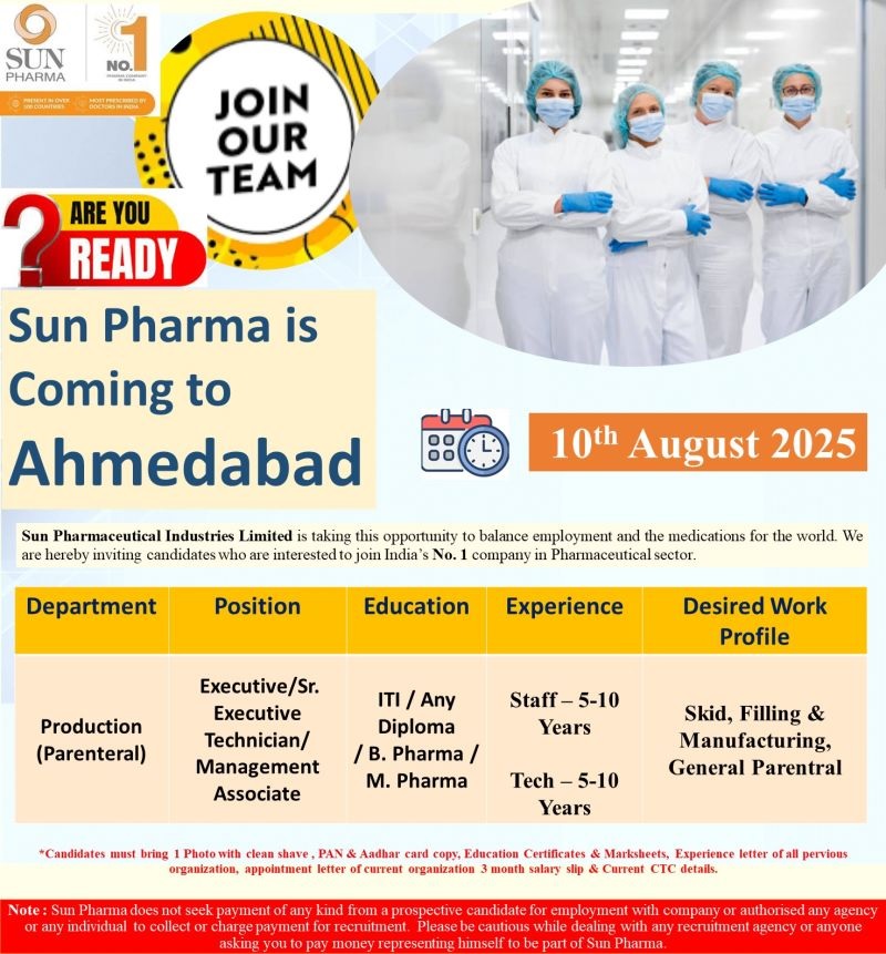 Sun Pharma- Walk-In Interview