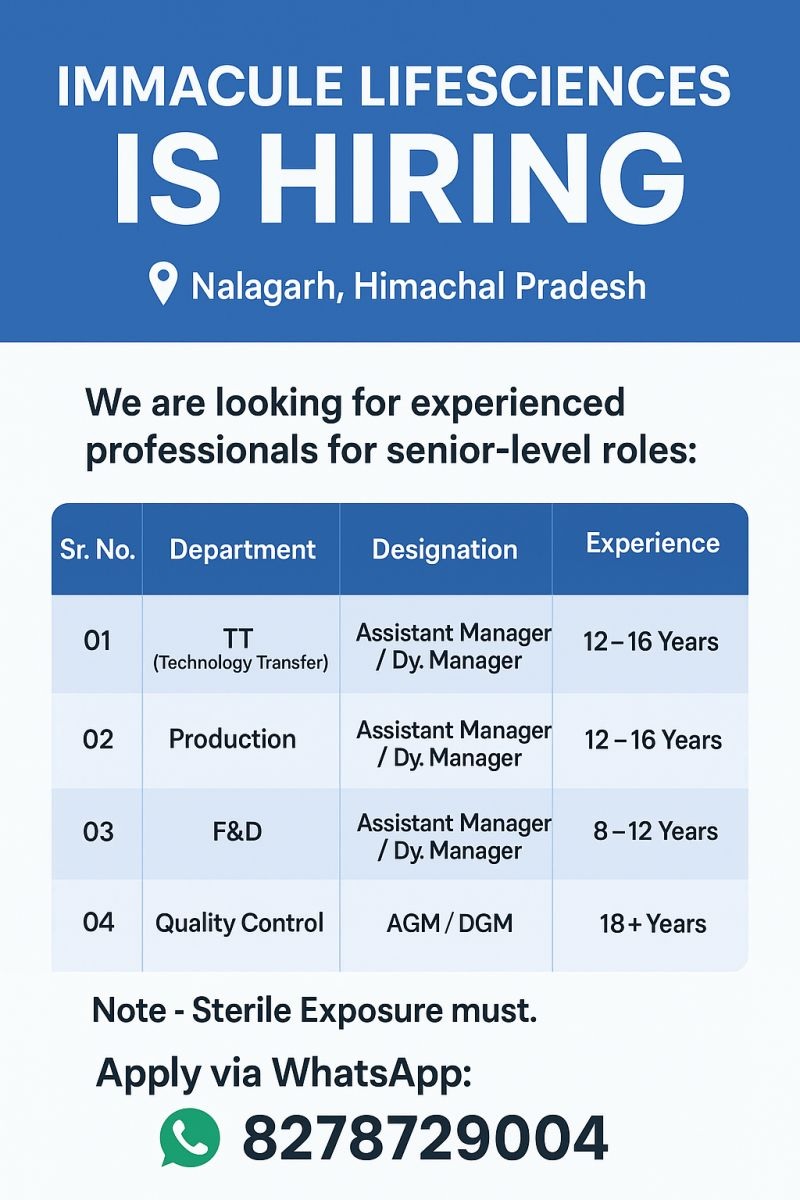 Immacule Lifesciences- Hiring