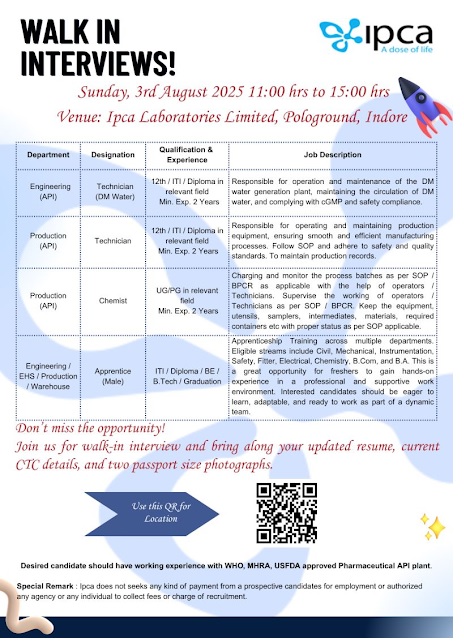 Ipca Laboratories Walk-In Interview