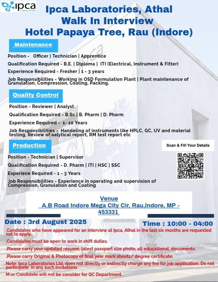 Ipca Laboratories Walk-In Interview