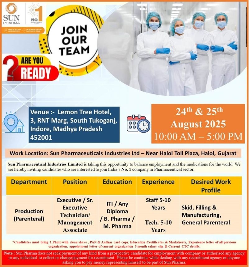 Sun Pharma- Walk-In Interview