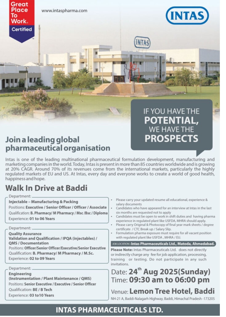 Intas Pharmaceuticals -Walk-in Drive