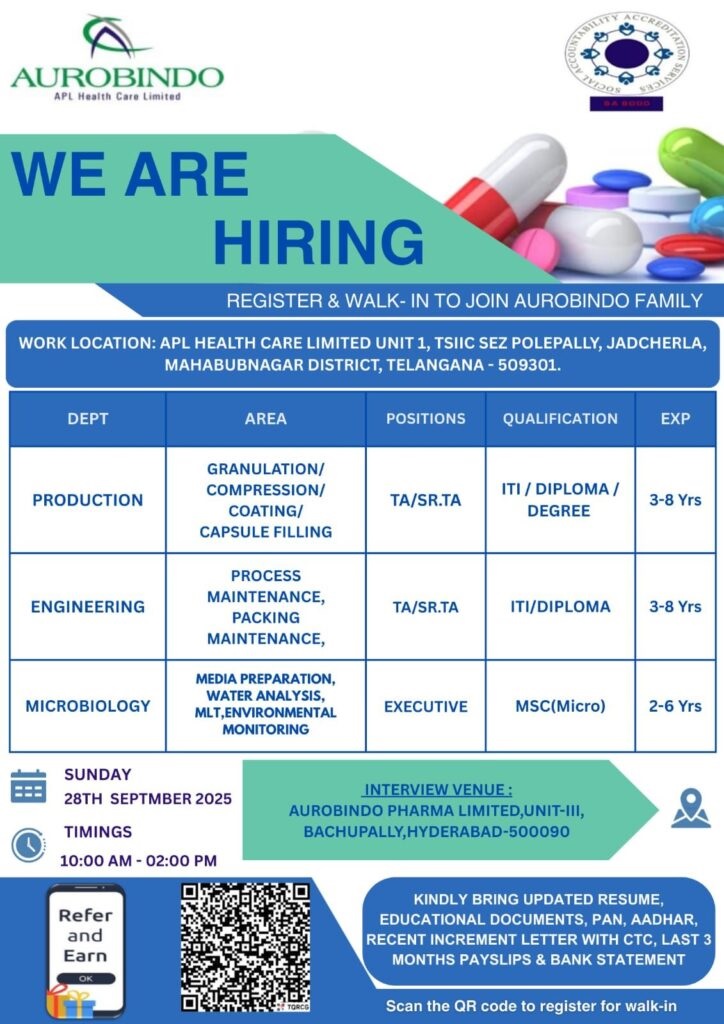 Aurobindo Pharma- Walk-In Interview