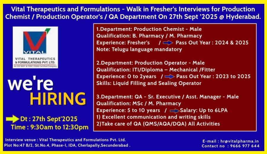 Vital Therapeutics-Walk-in Interviews