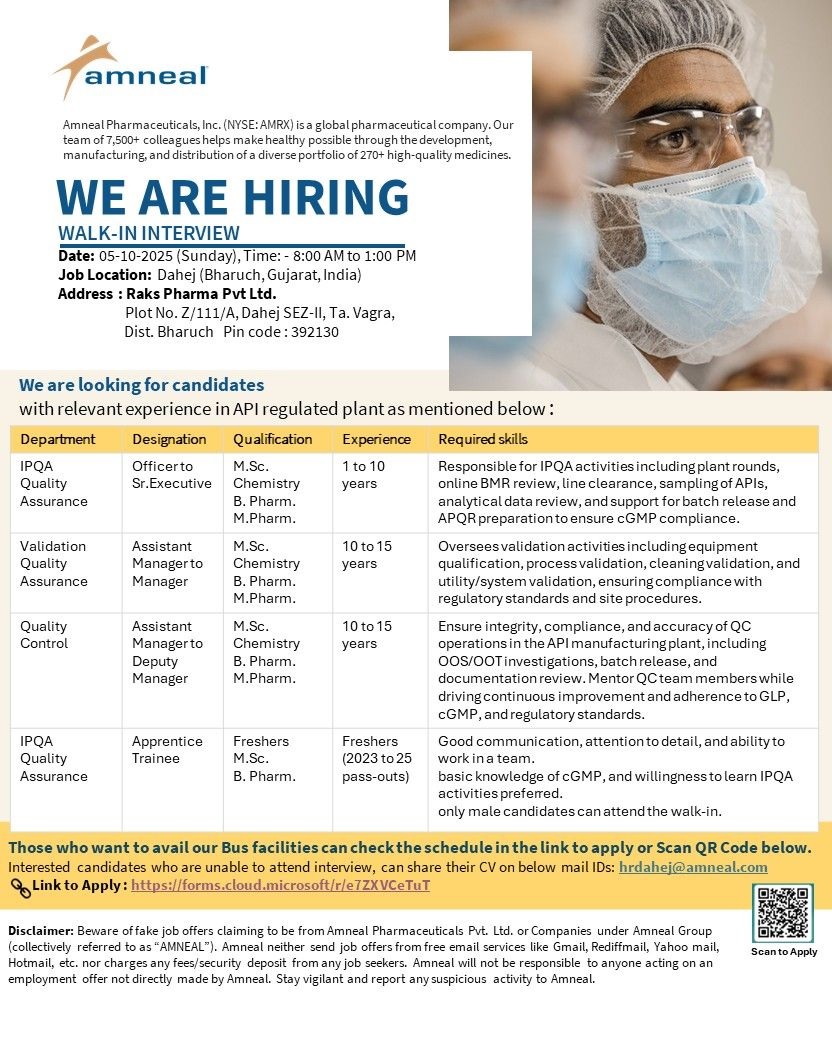 Amneal Pharmaceuticals- Walk-in Interview