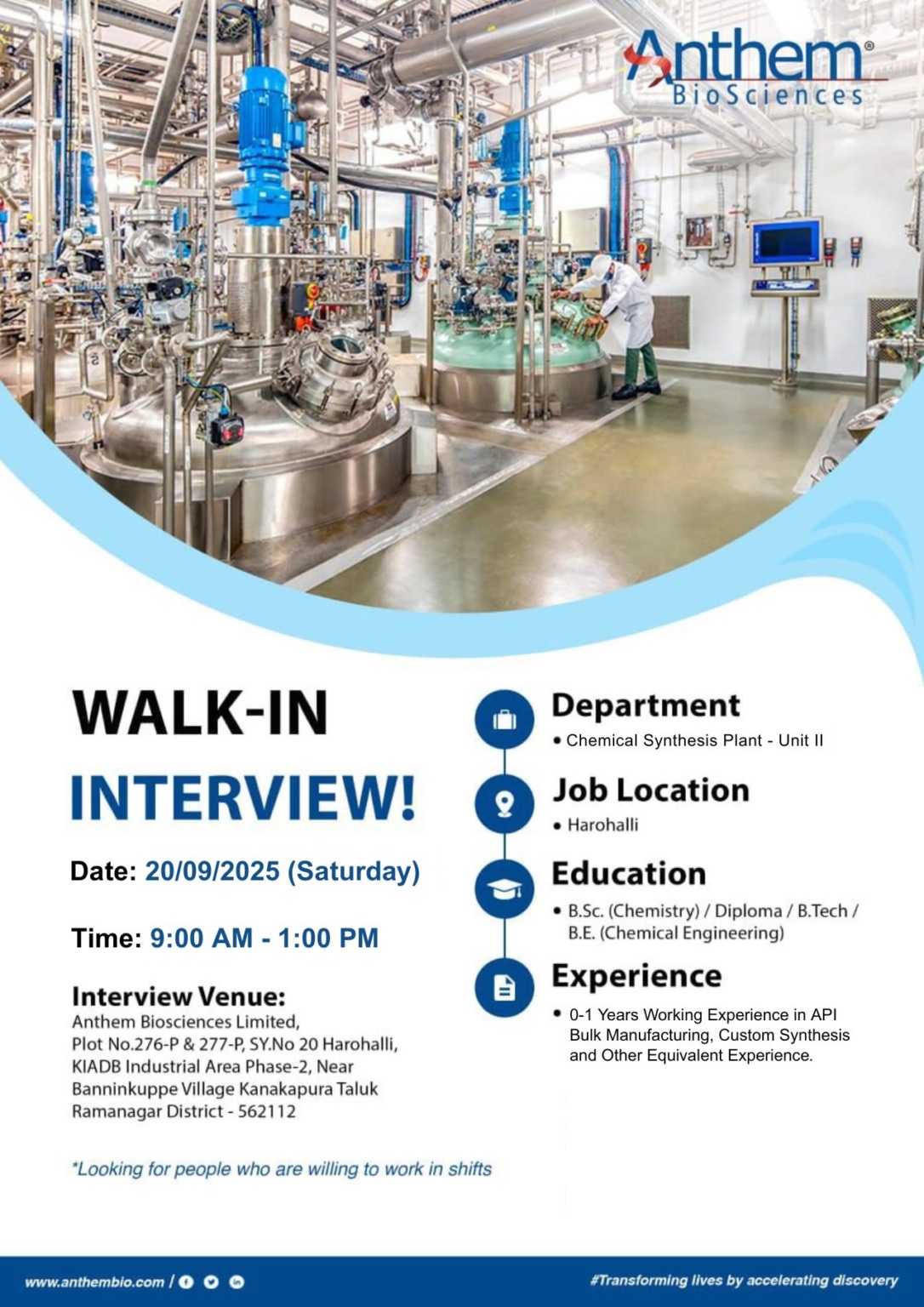 Anthem Biosciences -Walk-in Interview