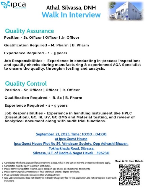 Ipca Laboratories- Walk In Interview