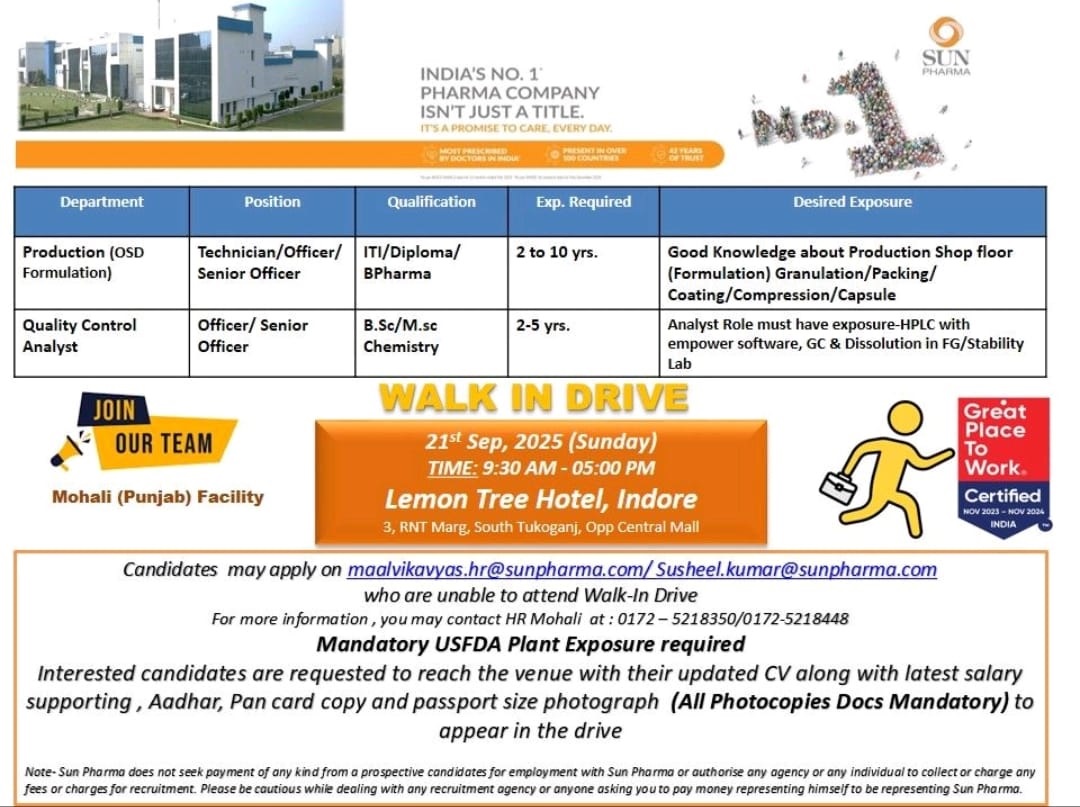 Sun Pharma-WALK IN DRIVE on 21st Sep, 2025