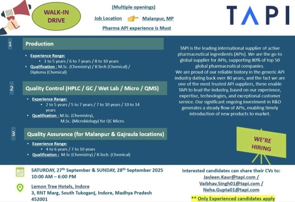 TAPI Careers-Walk-In Drive