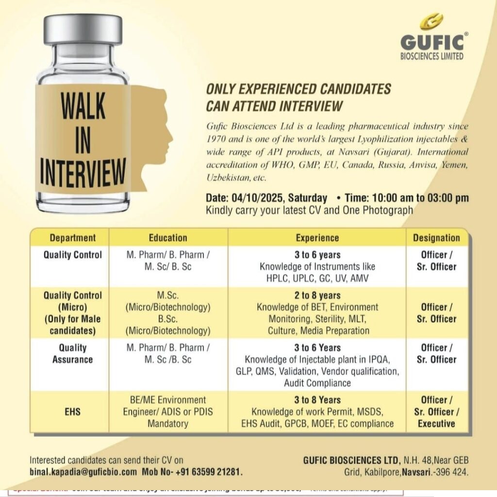Gufic Biosciences- Walk-In Interview
