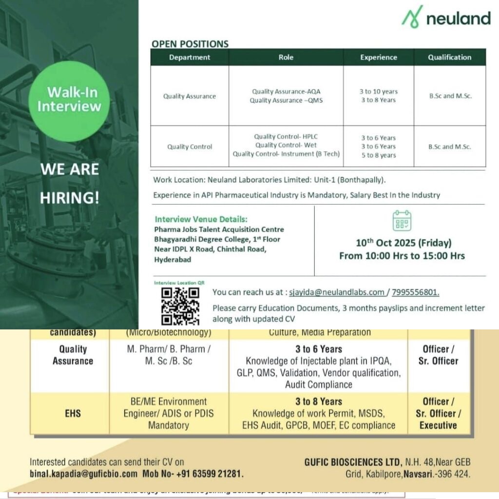 Neuland Laboratories- Walk-In Interview
