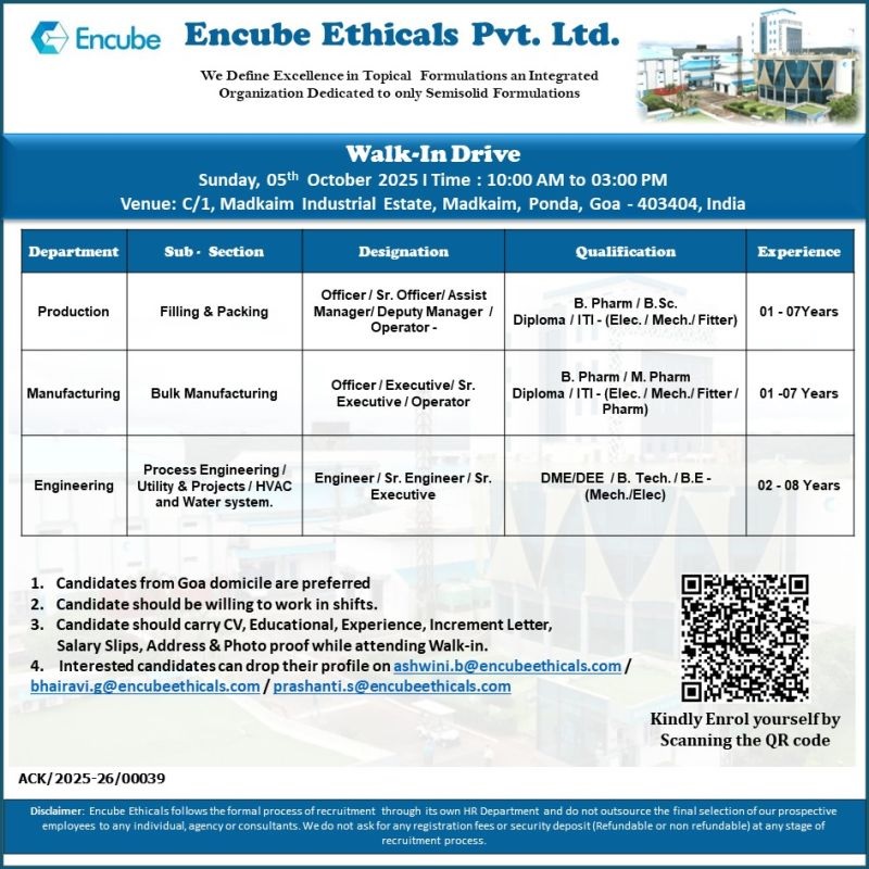 Encube Ethicals- Walk-In Interview