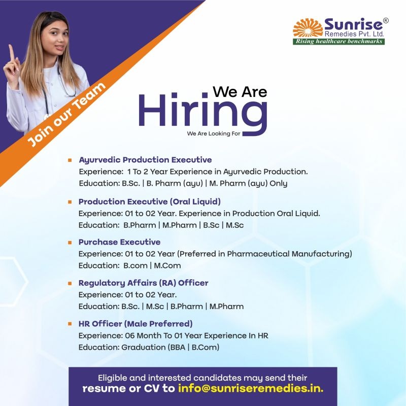 Sunrise Remedies- Hiring