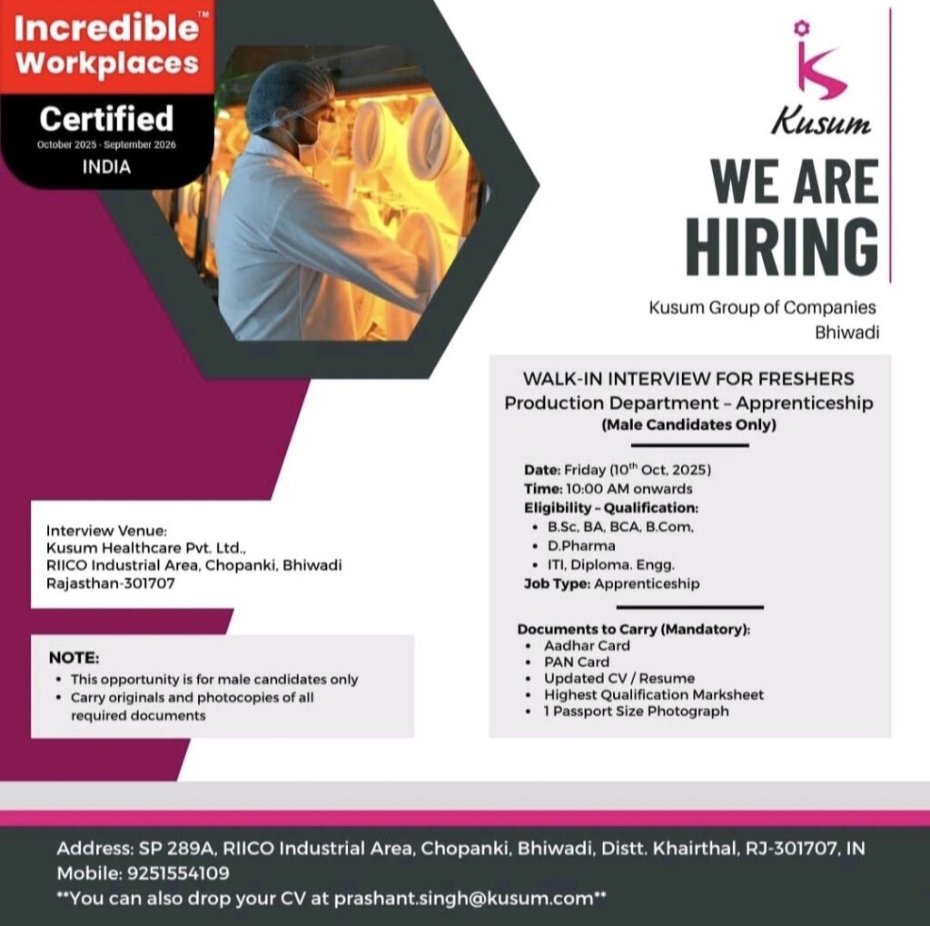 Kusum Healthcare- Walk-In Interview