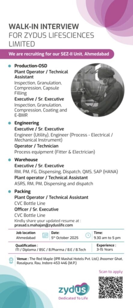 Zydus Lifesciences- Walk-In Interview
