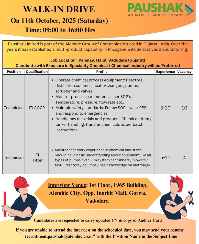Paushak Limited -Walk In Interview