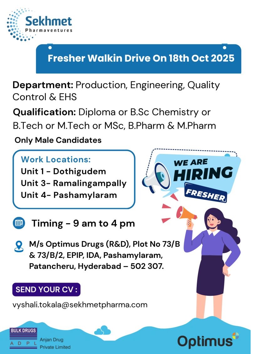Sekhmet Pharma -Walk In Interview