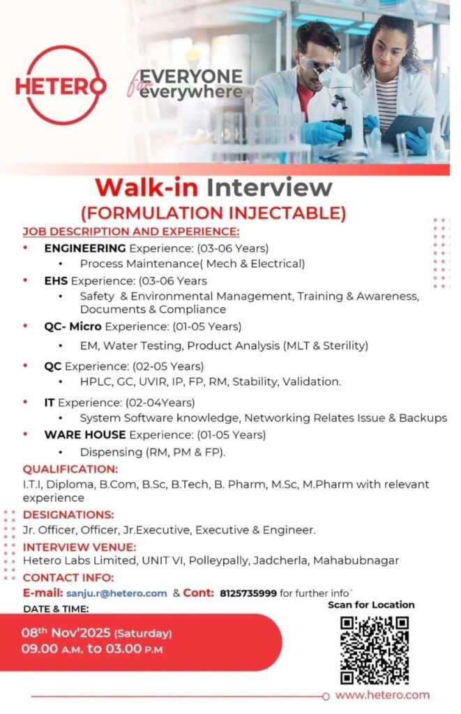 Hetero Labs -Walk-in Interview