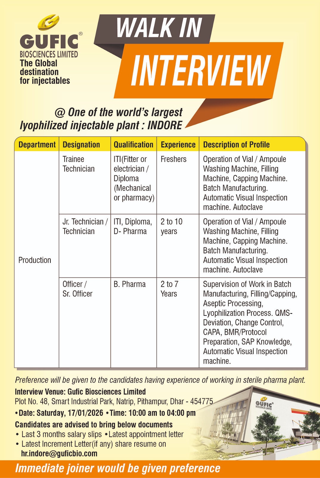 Gufic Biosciences- Walk-In Interview