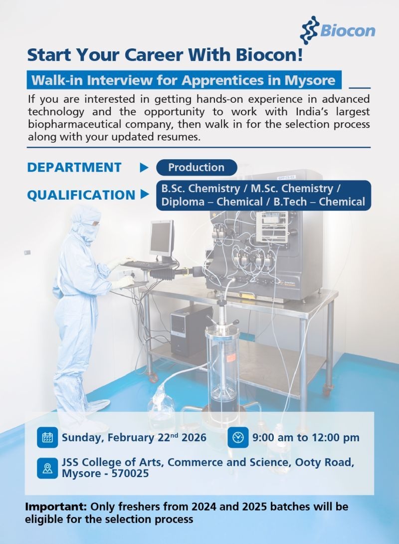 Biocon- Apprentice Walk-In Interview
