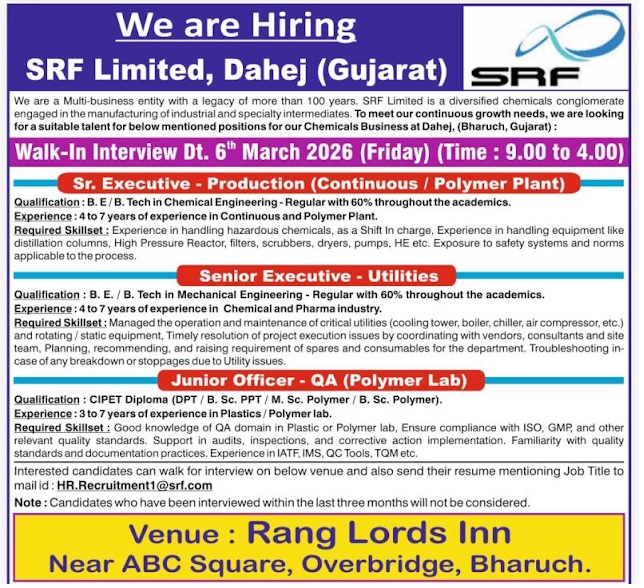 SRF Limited- Walk-In Interview