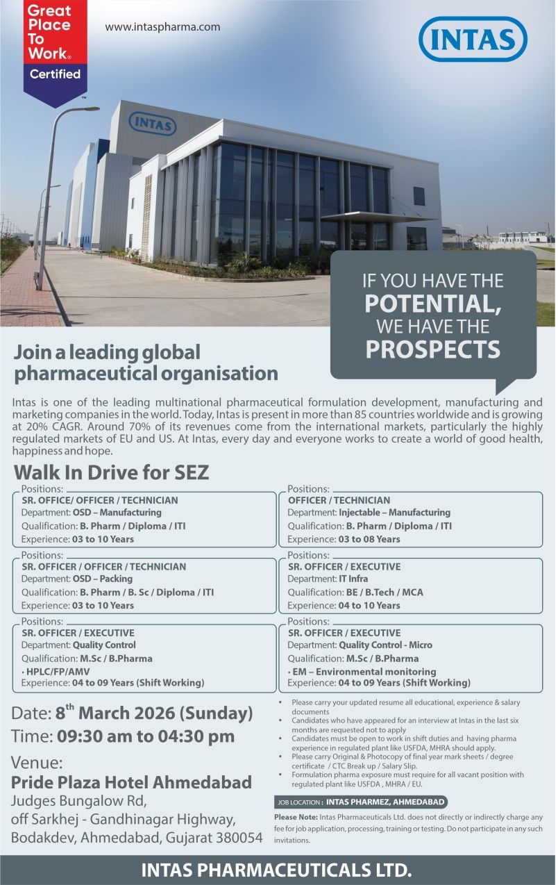 Intas Pharma-Walk in