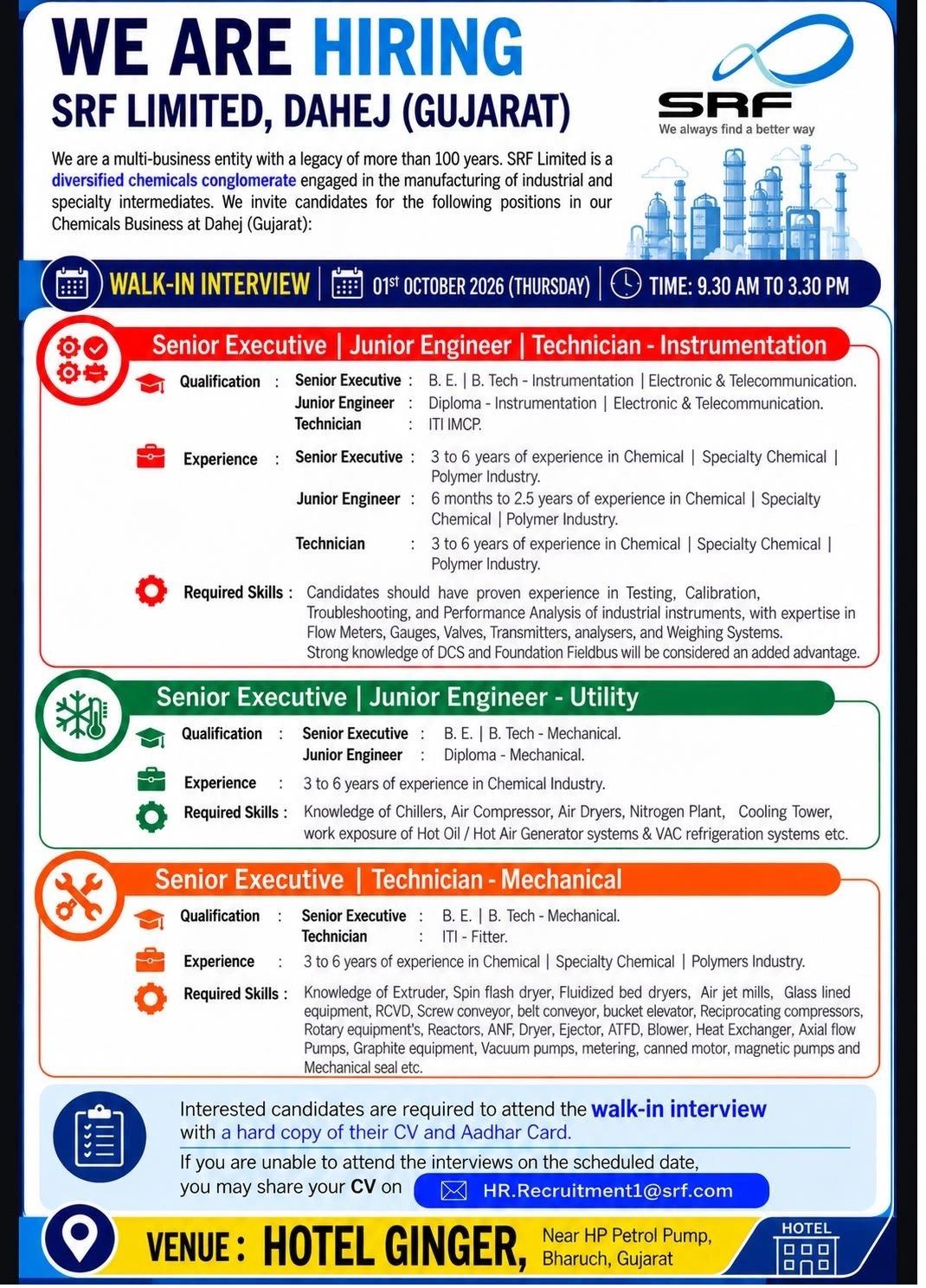 SRF Limited- Walk-In
