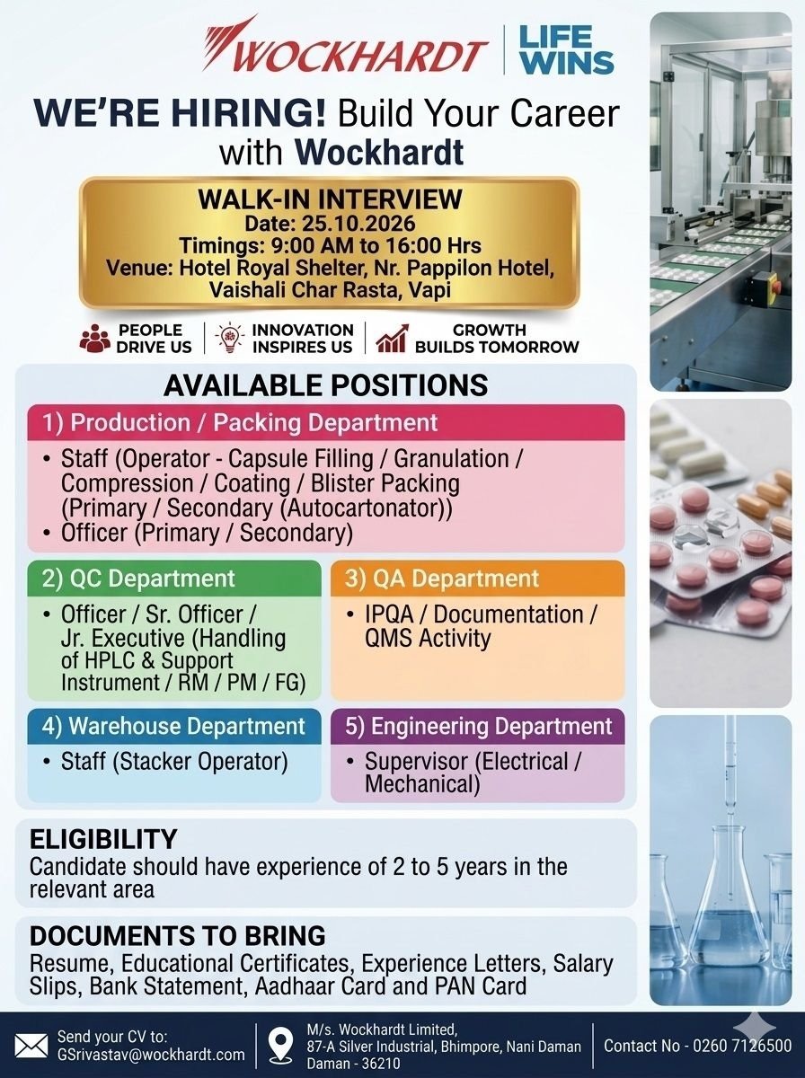 Wockhardt Pharma- Walk-In Interview