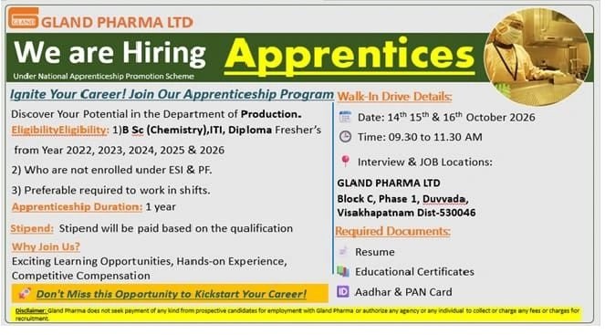 Gland Pharma -Apprenticeship